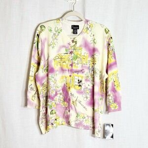 NY Collection AOP Paris Floral Cardigan Sweater 3X Eiffel Tower Cottage Spring